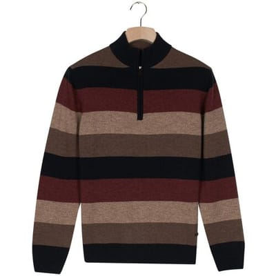 Baileys Trui Lambswool Multistripe Half Zip Deep Mauve / male