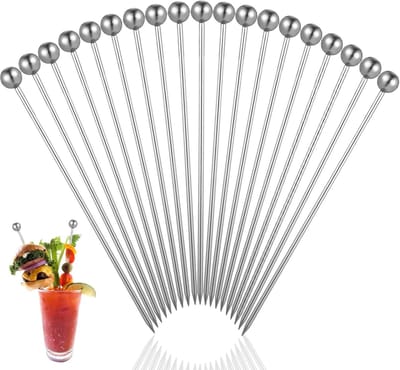 20 stuks roestvrijstalen cocktailprikkers – herbruikbare metalen martini picks 11 cm – luxe garneringsprikkers voor drankjes, olijven, fruit, hapjes en feestjes