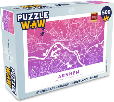 Puzzel Stadskaart - Arnhem - Nederland - Paars - Legpuzzel - Puzzel 500 stukjes - Plattegrond
