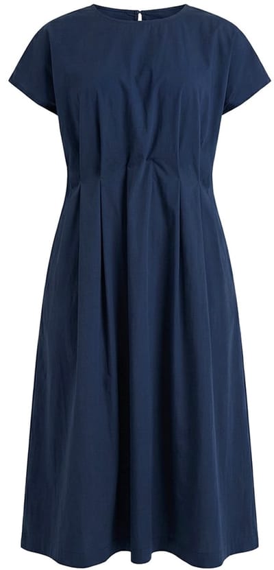 Ulla Popken - Dames - Maxi-jurk decoratieve plooitjes getailleerd ronde hals - Marine - Maat 54+