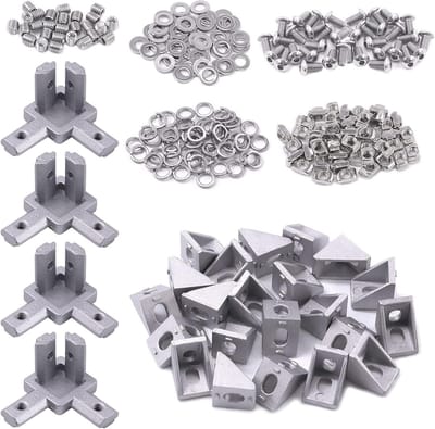230-delige Aluminium Profiel Connector Set met Hoekbeugels, T-nieten en Schroeven voor Bouwprojecten