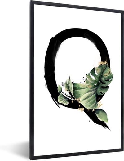 Fotolijst incl. Poster - Zwart - Bladeren - Letter Q - 20x30 cm - Posterlijst