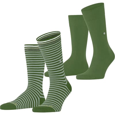Burlington Everyday Stripe- Mixed 2-Pack gedessineerd katoen multipack sokken heren groen - maat 40-46