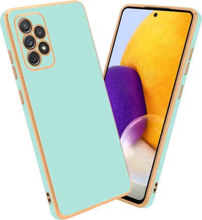 Cadorabo Hoesje geschikt voor Samsung Galaxy A72 4G / 5G in Glossy Mintgroen - Goud - Beschermhoes Case Cover van flexibel TPU-silicone en met camerabescherming