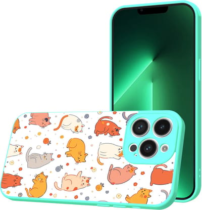 Smartphonica Telefoonhoesje Geschikt voor iPhone 13 Pro met Katten en Poezen opdruk - TPU Back Cover Case Cats Design - Turquoise geschikt voor iPhone 13 Pro