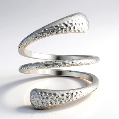 Cavill - 925 Sterling Zilver Ring Geplatineerd - Handgemaakte Gehamerde Spiraalring Lichtgewicht - Moderne Dames Sieraad maat 16-20