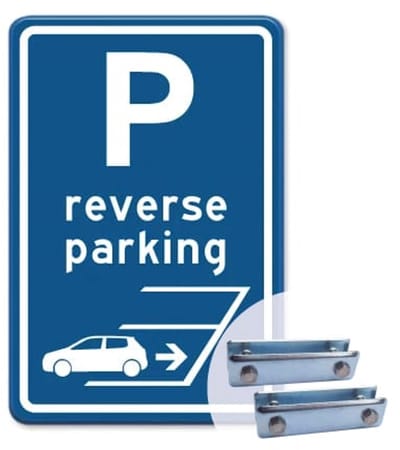 Parkeerbord Reverse Parking - blauw - Weerbestendig Aluminium - 40x60 cm - Bevestiging: Met hekbeugels (voor spijlen- of gaashek)