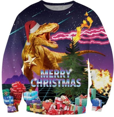 Retro kersttrui met T-rex en cadeaus Foute kersttrui - Maat: S - Kerstmis trui - Heren kersttrui - Dames kersttrui - Foute kersttruien - Kerst outfit - Kerstkleding - Lelijke kersttrui - Gekke kersttrui -
