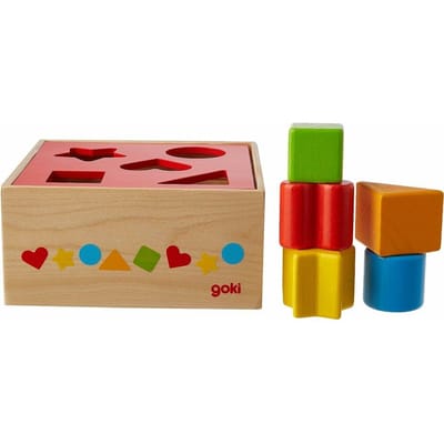 GOKI Sorteerkist - Diverse Vormblokken - 16X16X8Cm - 5 Verschillende Vormen - Hout