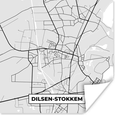Poster België – Dilsen Stokkem – Stadskaart – Kaart – Zwart Wit – Plattegrond - 100x100 cm XXL