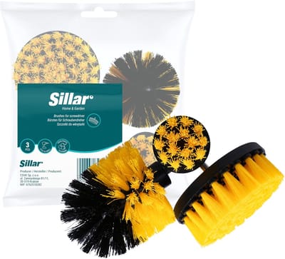 Sillar, Set 3 stuks boorborstel, schoonmaakborstel, schrobborstel, opzetstuk, 3 maten, voor velgen, tegels, keuken, auto, zwembadtegels, universeel
