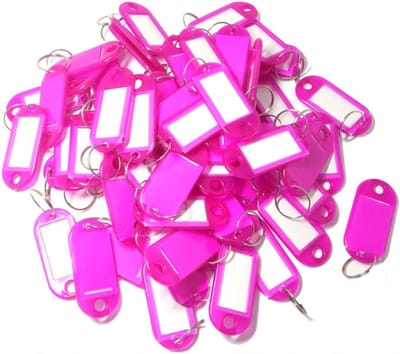 100 Stuks Sleutellabels - Plastic ID Tags met Sleutelhangers voor Sleutels, Bagage en Huisdieren - 5 x 2,3 cm Roze Rood