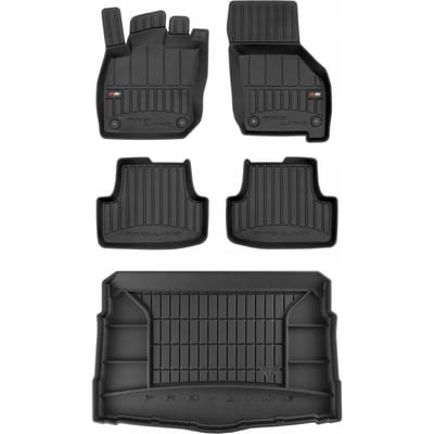 Frogum ProLine Complete Set: Luxe Rubberen Automatten + Kofferbakmat - Geschikt voor VW Golf 8 Hatchback vanaf 2019 - Lage laadvloer met organizer - Perfecte Pasvorm - Geurloos TPE - Zwart