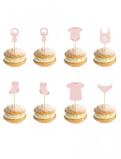 PARTYPRO - 8 roze houten baby prikkers 10 cm voor baby shower