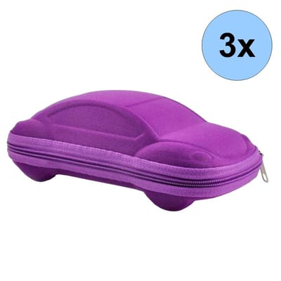 Fako Bijoux® - Brillenkoker - Auto - EVA - Met Rits - Nylon - Paars - 3 Stuks