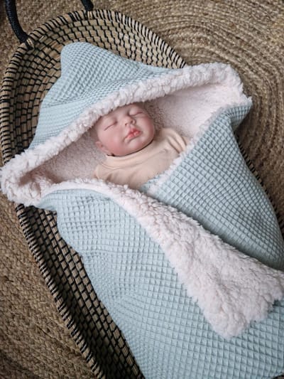 Wikkeldeken - Omslagdoek - Badcape - Licht oud groen - Teddy - 70x70cm / Baby Creaties
