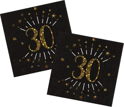 Verjaardag feest servetten leeftijd - 20x - 30 jaar - goud - 33 x 33 cm