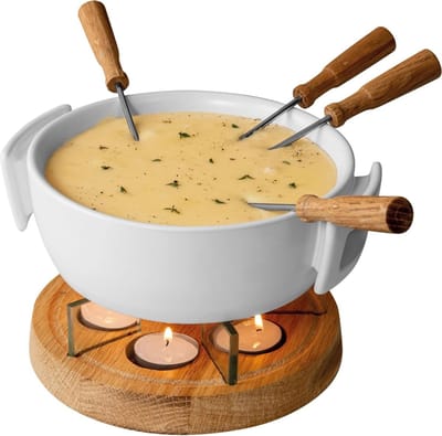YOR® Kaasfondue Set - Fonduepan - Fondue - Wit - 1,6 L - 24cm x 24cm x 15 cm; 1.94 kg