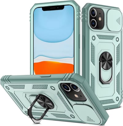 Coverup Hoesje - Geschikt voor iPhone 12 Hoesje - Coverup Ring Kickstand Back Cover met Camera Shield - Groen