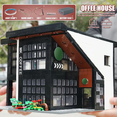 16036 - Mould King Modern Cafe koffiebar met led verlichting 2728 bouwstenen - is compatibel met het bekende merk.