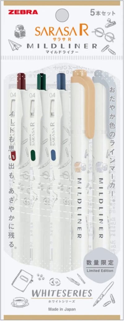 ZEBRA - JOURNALLING SET - SARASA R X MILDLINER - WHITESERIES - LIMITED EDITION SET C + Extra een Artline Mildliner