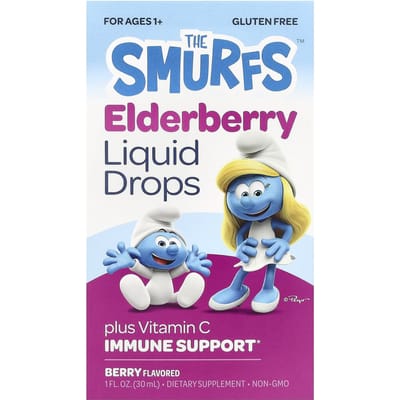 De Smurfen, Vlierbessendruppels, Vanaf 1 jaar, Bessensmaak, 30 ml (1 fl oz)