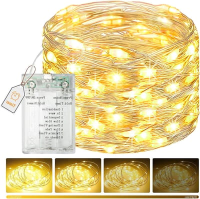 50 LED Sfeerverlichting 5 m op Batterij met Timer - Mini Fairy Lights voor Binnen - Dimbaar, 8 Modi, Waterdicht, Ideaal voor Kerstfeest en Sfeervolle Kamers in Warm Wit