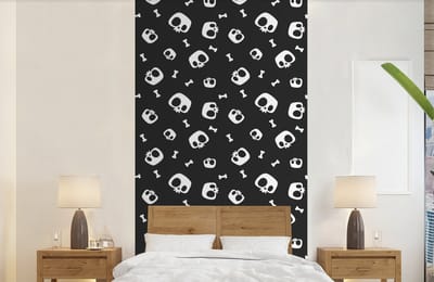 Behang - Fotobehang Patronen - Skull - Skelet - Bot - Jongen - Jongetje - Kinderen - Kids - Breedte 120 cm x hoogte 240 cm