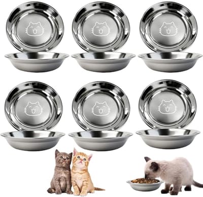 Set van 6 Roestvrijstalen Voederbakken en Waterbakken voor Katten en Kleine Honden