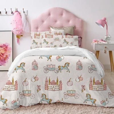 Mooie Prinses Kinder Beddengoed Set 150x200 Kasteel Dekbedovertrek Kussensloop Bedsprei Voor Meisjes Twin Eenpersoons Maat Dekbedovertrek 240x220 155X220cm-3pcs