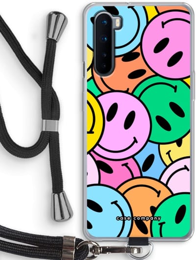 Case Company® - Hoesje met koord geschikt voor OnePlus Nord hoesje met Koord - Smiley N°1 - Telefoonhoesje met Zwart Koord - Bescherming aan alle Kanten en Over de Schermrand