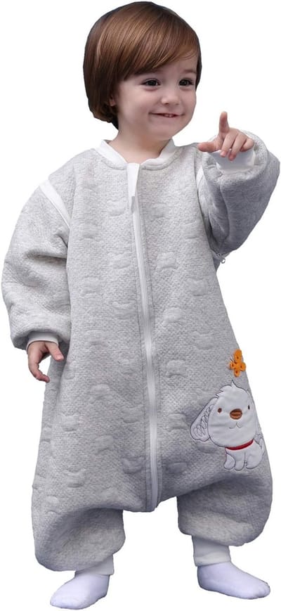 SnelShoppen - Baby Slaapzak met Lange Mouwen - Winter Kinder Slaapzak - Hondenpatroon Baby Slaapzak met Voeten - 100% Katoen - Unisex Slapen Voorjaar