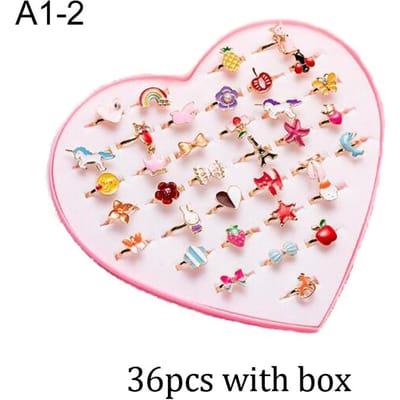 36 STUKS Kinderen Verstelbare Ringen Meisjes Schattige Doe-alsof Make-up Speelgoed Cartoon Sieraden Legering Dier Emaille Ring Verjaardagscadeau TMZ white