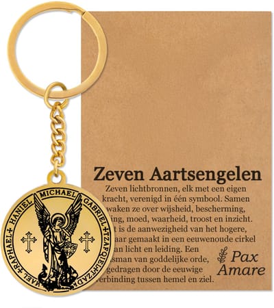 Beschermengelen met Kruis Sleutelhanger op Cadeau Kaartje Goudkleurig - Engelen Talisman / Medalion - Aartsengel - Engelen Hanger