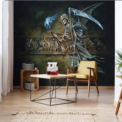 Fotobehang - Vlies Behang - Alchemy: The Road To Hell - Skelet - Skull - Schedel - 416 x 290 cm