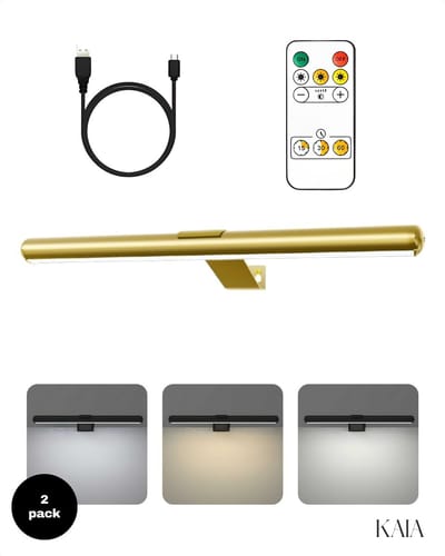 Set van 2 Oplaadbare Schilderijverlichting Extra Breed- Draadloze Wandlamp - Draadloze Schilderijverlichting Oplaadbaar - Touch en remote - Dimbaar LED 3000K/4000K/6500K - Oplaadbare Schilderijlamp Snoerloos - Sterke Accu Schilderijlamp - Goud