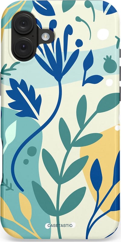 Casetastic hoesje geschikt voor Apple iPhone 16 Plus - MagSafe - Dubbellaagse bescherming - Muse in lente - Fashion Case - Lichtblauw Crème Lichtgrijs Saliegroen