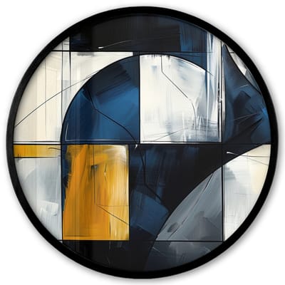 Poster in lijst Rond - Fotolijst 40x40 cm - Posters - Abstract - Vormen - Goud - Blauw - Geometrisch - Ronde posterlijst zwart - Decoratie - Wanddecoratie woonkamer - Muurdecoratie slaapkamer