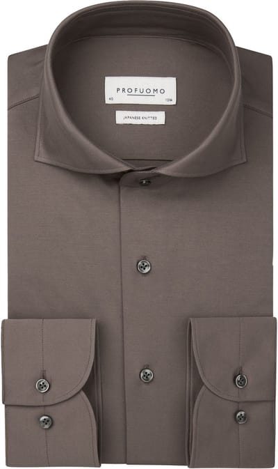 Profuomo slim fit heren overhemd - jersey - roestbruin - Strijkvrij - Boordmaat: 38