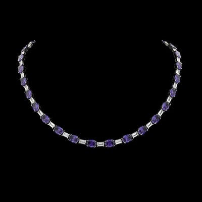 Victoria Valenza 925 Sterling Zilveren Tenniscollier met Tanzanietkleurige Zirkonia Stenen - Ketting - 925 sterling zilver - Zilverkleurig - Tennisketting - Zirkonia