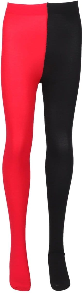 BRENZOOS- Legging Dames Tweekleurig - Legging Vrije Maat - Legging Carnaval - Legging Zwart/Rood - Legging Kousen - Ondoorzichtig Materiaal - Kostuumpanty