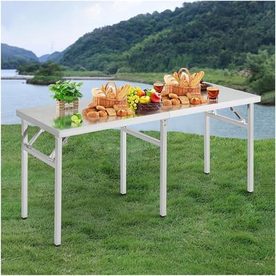 Opvouwbare Werktafel - Klaptafel Werkbank - Voorbereiding en Opslag - Roestvrij Staal - 120x60x55cm - Zilver