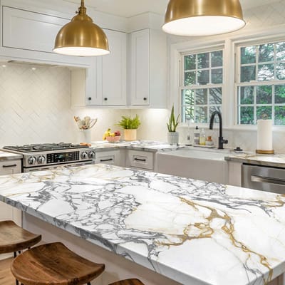 Zelfklevende vinylfolie op rol, per meter verkocht - Afwasbare sticker voor keukenmeubels, kasten en deuren - Bucharest Marble - 60x200cm
