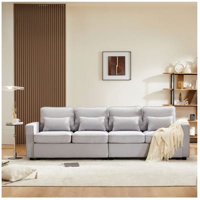 Canapé - MUVOE - 4 places - Lin - Minimaliste - Accoudoirs avec rangement