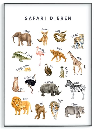 No Filter - Educatieve poster - Safari dieren poster - 21x30 cm - A4 formaat- Kinderkamer posters - dierenposter