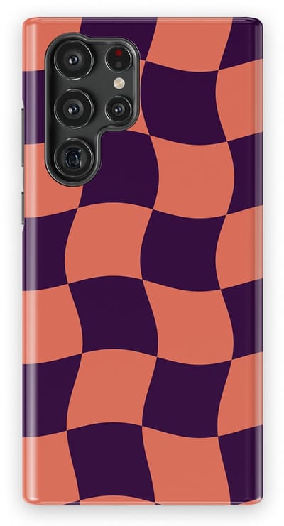 Checkered Warp Hoesje Samsung Galaxy S22 Ultra | Geschikt Voor Mag | Uniek Design Hoesje | Beschermhoes Samsung Galaxy S22 Ultra Check Flame