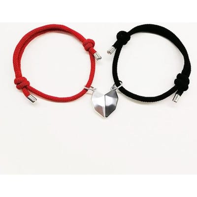 2 stuks Koppel Minimalistisch Hart Liefhebbers Bijpassende Vriendschapsarmband Touw Gevlochten Magnetische Afstandsarmband Set Liefhebbers Sieraden black
