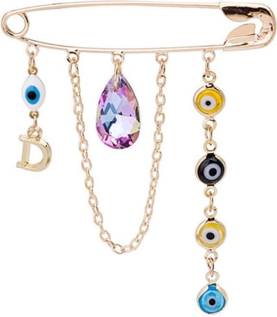Fako Bijoux® - Sierspeld - Sjaalspeld - Vestsluiting - Vestspeld - Ketting - Druppel & Oogjes - 55mm - Goudkleurig