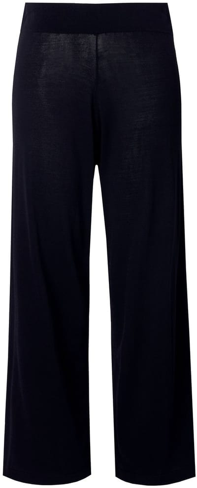 MIAMODA - Dames - Gebreide broek wijde lange pijp elastische tailleband - Zwart - Maat 42