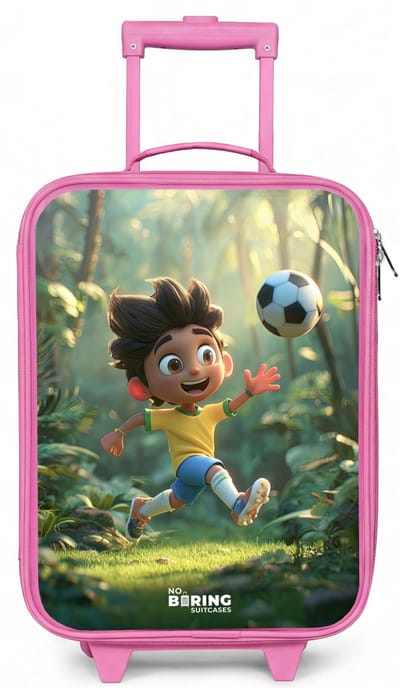 NoBoringSuitcases.com® - Kinderkoffer roze - Kindertrolley meisje - Voetbal - Jongen - Bos - Koffer kind lichtgewicht - Reiskoffer trolley voor kinderen - Koffertje met lichtgevende wieltjes - Rolkoffer